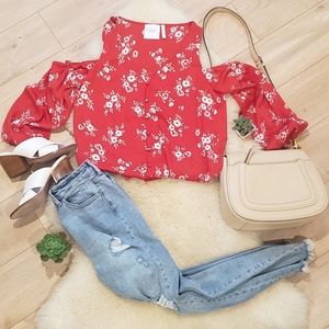 L'Academie gorgeous red floral blouse